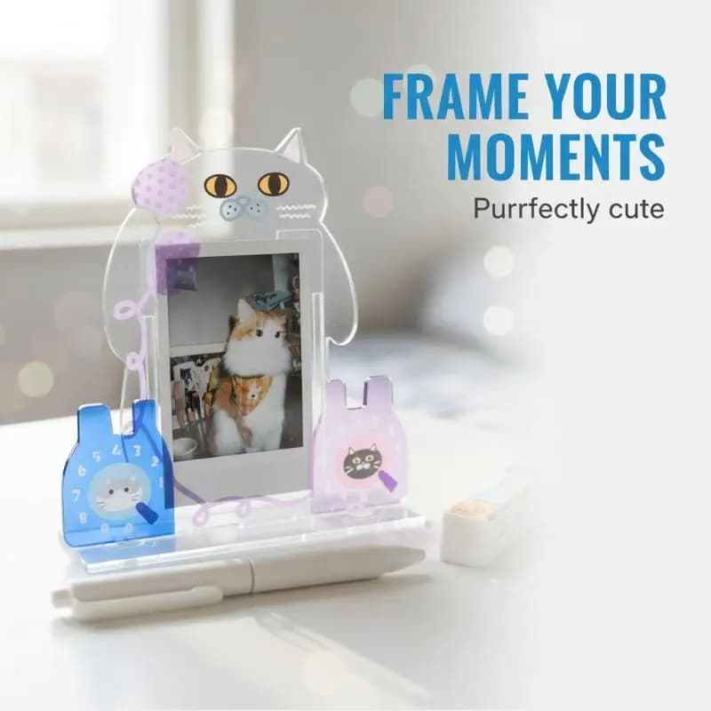 3 Inch Kitten Photo Frame Acrylic Collectible Picture Display Stand for Cat Memory Home Living Room Desk Ornament
