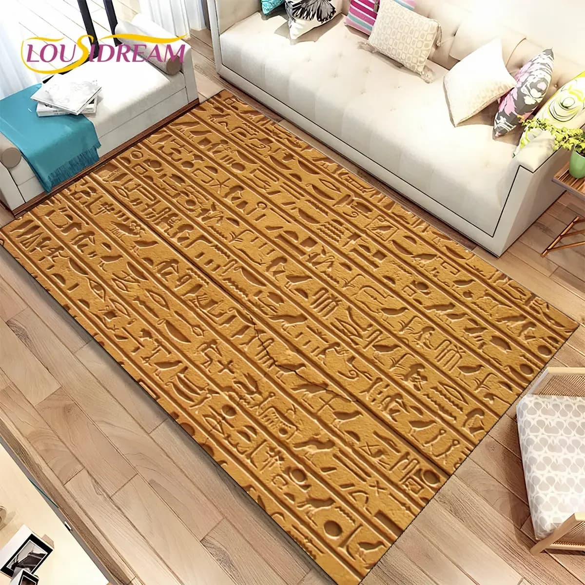 Tappeto con area geroglifici faraone mitologia egiziana, tappeto per la casa, soggiorno, camera da letto, divano, zerbino, tappetino antiscivolo per bambini