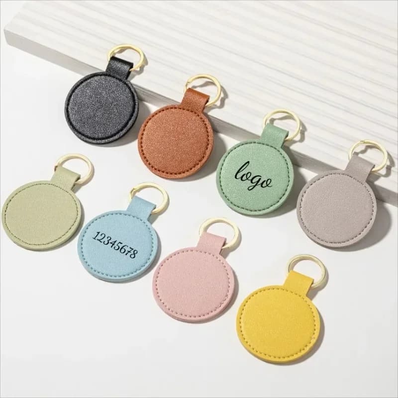 Laser Engrave Logo Round PU Leather Keychain Personalize Name Room Number Car Keyring Bag Pendant Custom Key Chain Holder