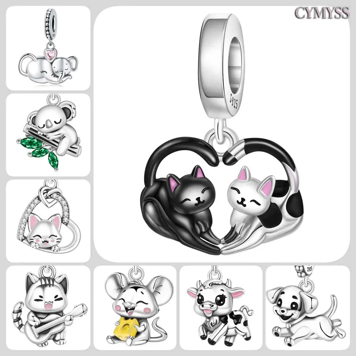 Vendita calda 925 sterling silver cane gatto simpatici animali domestici ciondolo regalo festa di compleanno per le donne braccialetto braccialetto collana gioielli fai da te