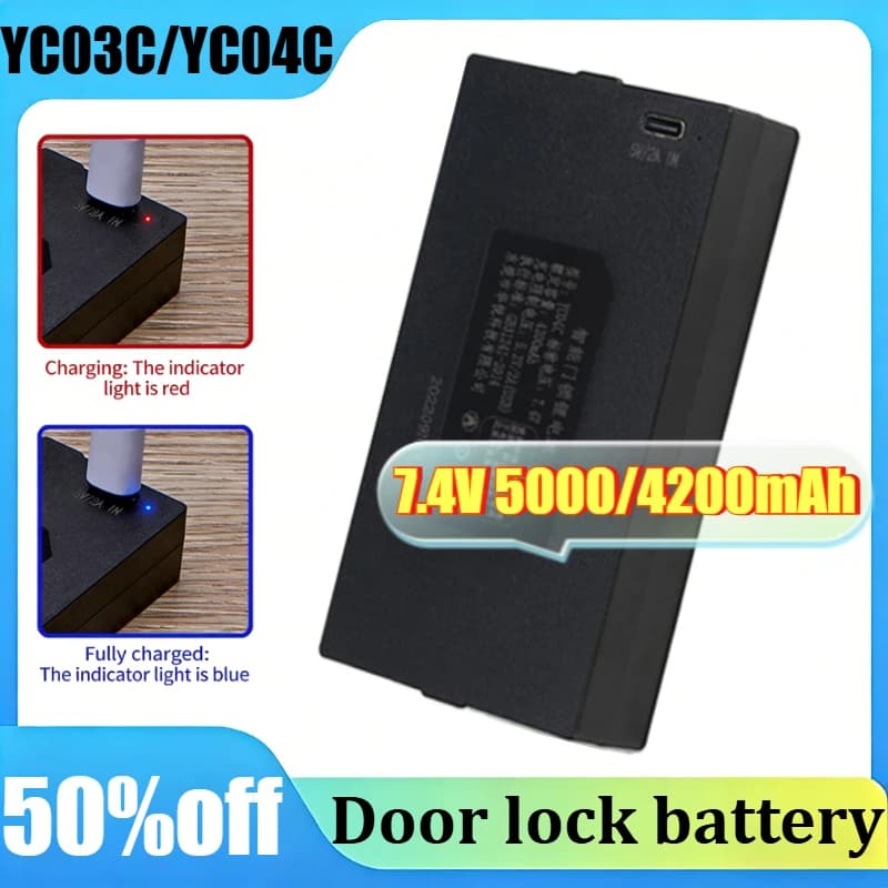 Batteria al Litio Ricaricabile YC03C YC04C 7.4V per Serrature con Impronta Digitale, Serrature Intelligenti e Porte Automatiche