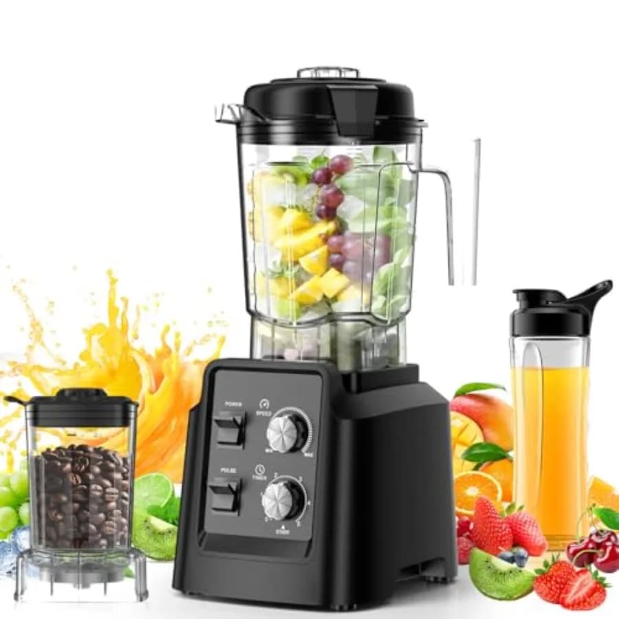 Professional Smoothie Bench Blender with Auto-Pulent Function, Frozen Fruit Tricycle, Dishwasher Washable Container, 6 Lame per Frullati Setosi
