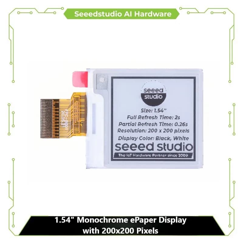 1.54 monochromatic display with 200x200 pixels, SPI interface, XIAO/Arduino/ support STM32