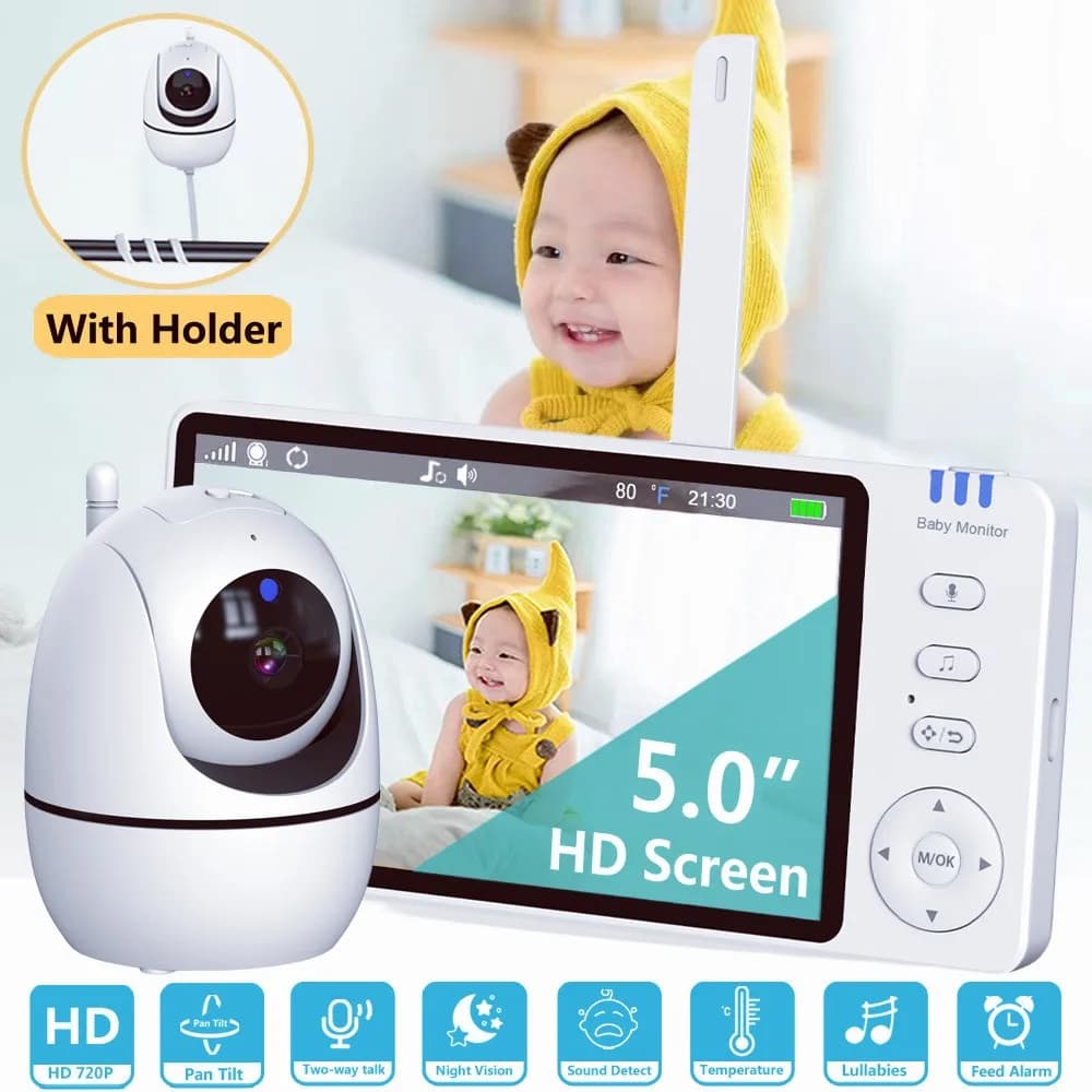 5.0 Children's Video Monitor with IPS Screen, 3500mAh Battery, PTZ Camera, Bidirectional Audio, VOX, Nanna Ninna, USB Charging and Support