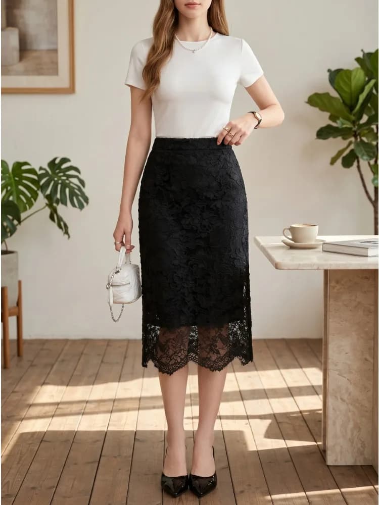 Summer Solid Gentle Temperament Lace High Waist Vacation Half Skirt Women 2026 New Sexy Split Versatile Temperament Hip-wrapped