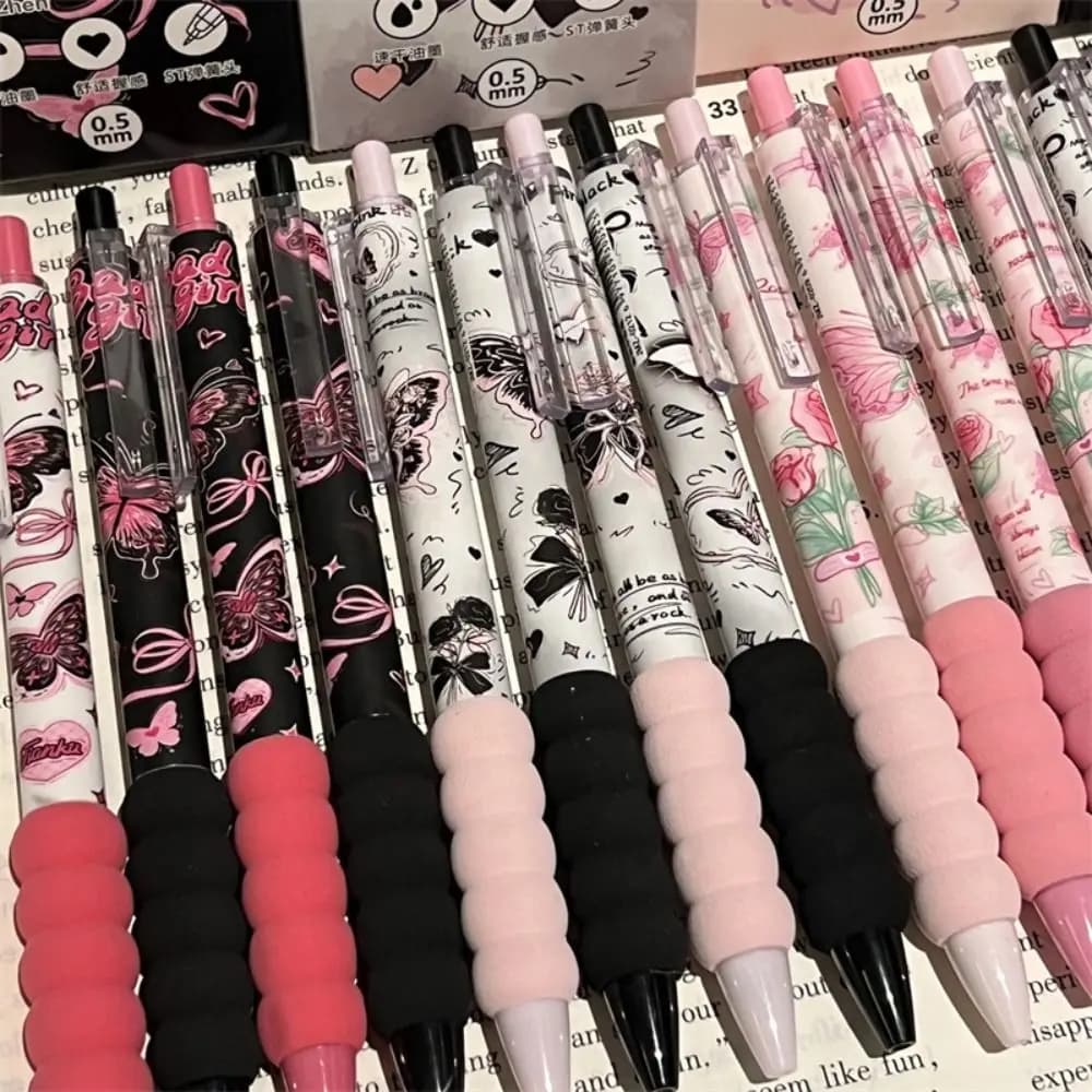4 pz/set Ad Asciugatura Rapida Punta ST Penna Gel Tipo di Presse Presa Morbida Penna Neutra Serie Rosa 0.5mm Inchiostro Nero Strumenti di Scrittura regalo