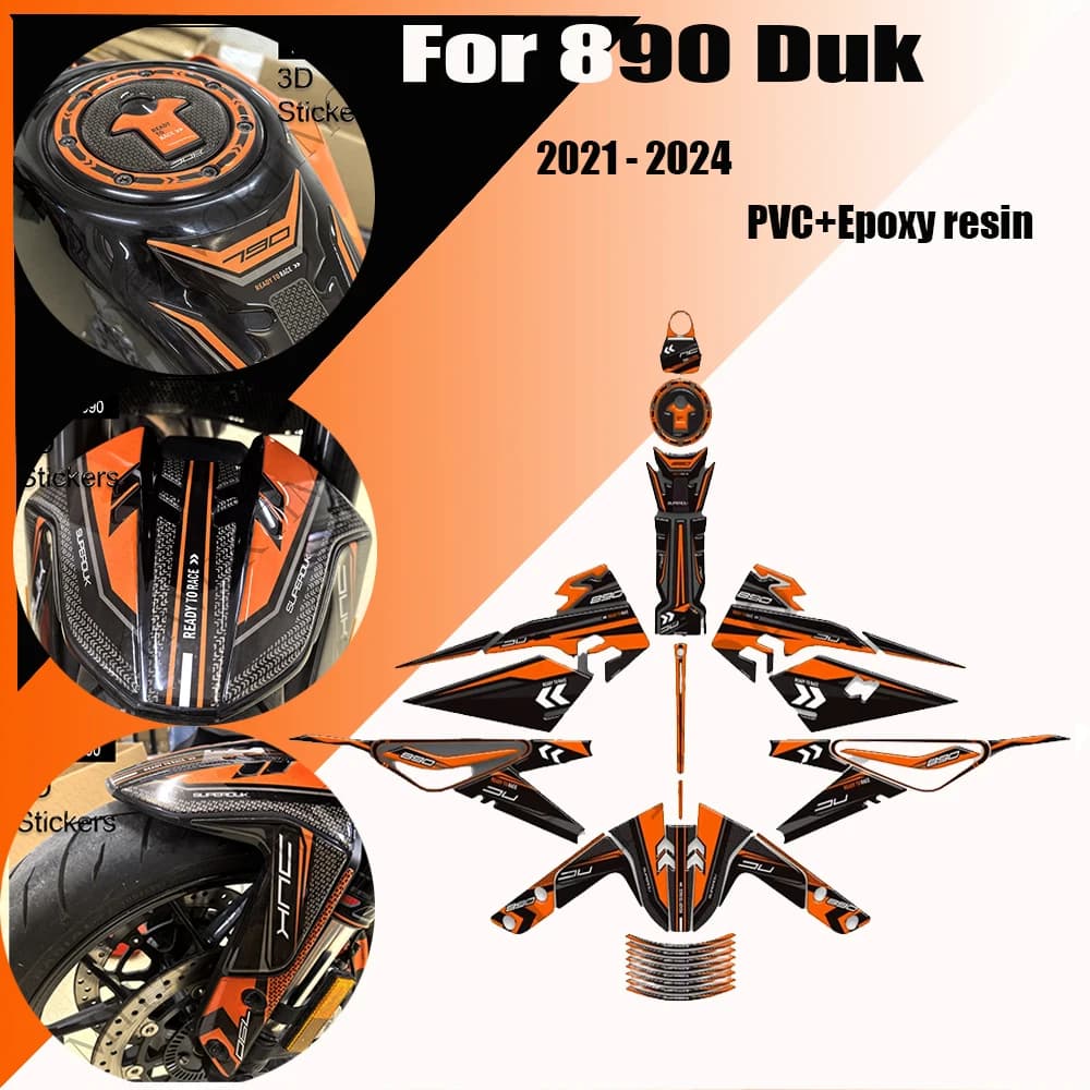 Protezione parafango carenatura moto, paraserbatoio, manubrio laterale, adesivi per ginocchia serbatoio, kit decalcomanie moto per 890 Duke 2021 - 2024