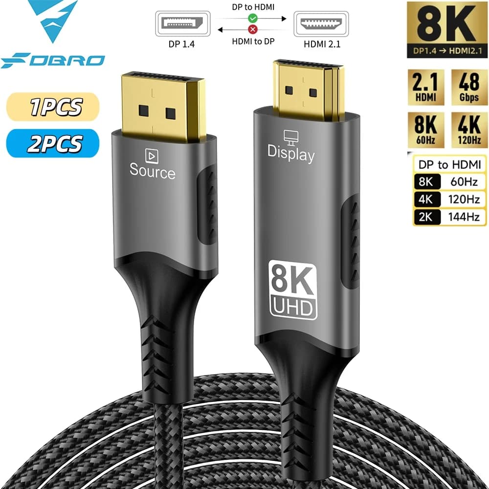 Cavo compatibile da DisplayPort a HDMI 8K a 60Hz Adattatore DP a HD Display Port Video Audio per PC Proiettore HDTV 1 PZ/2 PZ