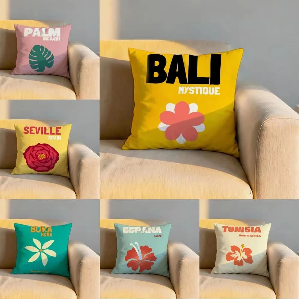 Hand Drawn Flowers Cushion Cover, Soft Reversible Durable Polyester Pillow for Home Car Sofa Bedroom Daily Comfort Decor