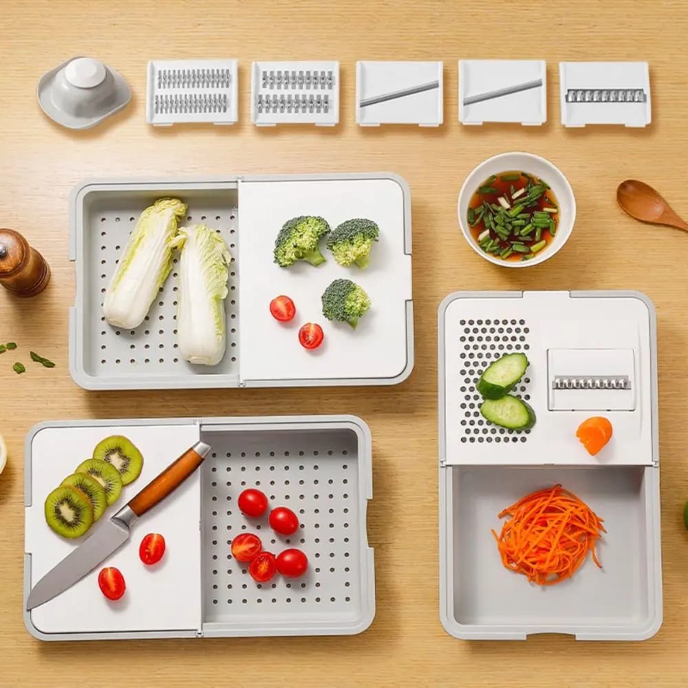 6-IN-1 Multi-functional vegetable slicer Manual space saving vegetable cutter Anti-slip drainage bin