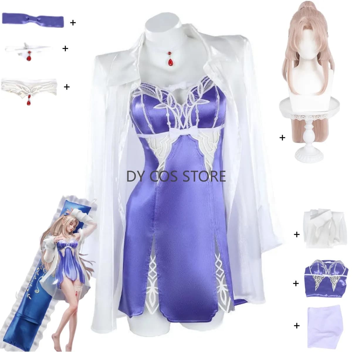 Game Naraka: Bladepoint Yoto Hime Cosplay Costume Pigiama White Shirt Blue Coat Night Dress Wig Woman Sexy Daily Dress