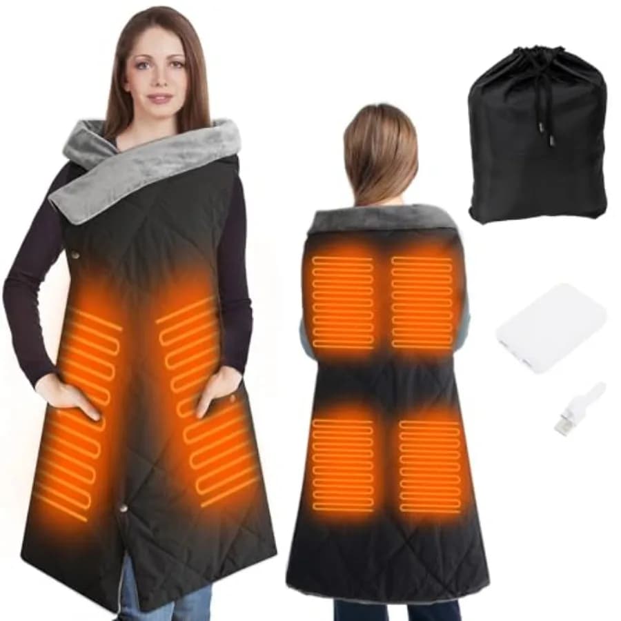 Coperta Riscaldante da Esterno a Batteria per Stadio, Coperta Riscaldante Portatile Indossabile con Batteria Ricaricabile, Senza Fili Elettrica