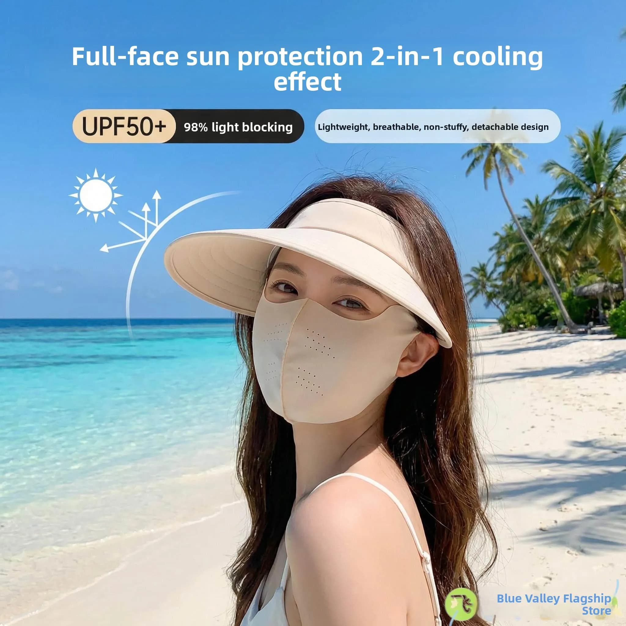 Removable UV Protective Face Style Bikini, Guided and Cycling Hat for Women, Korean Style, Colorful Face Scarf
