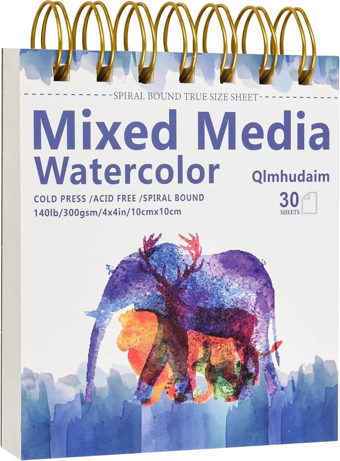 4x4" Watercolor Sketchbook, 30 Sheets, 140lb/300g, Spiral Bound, Cold Pressed Paper for Artists