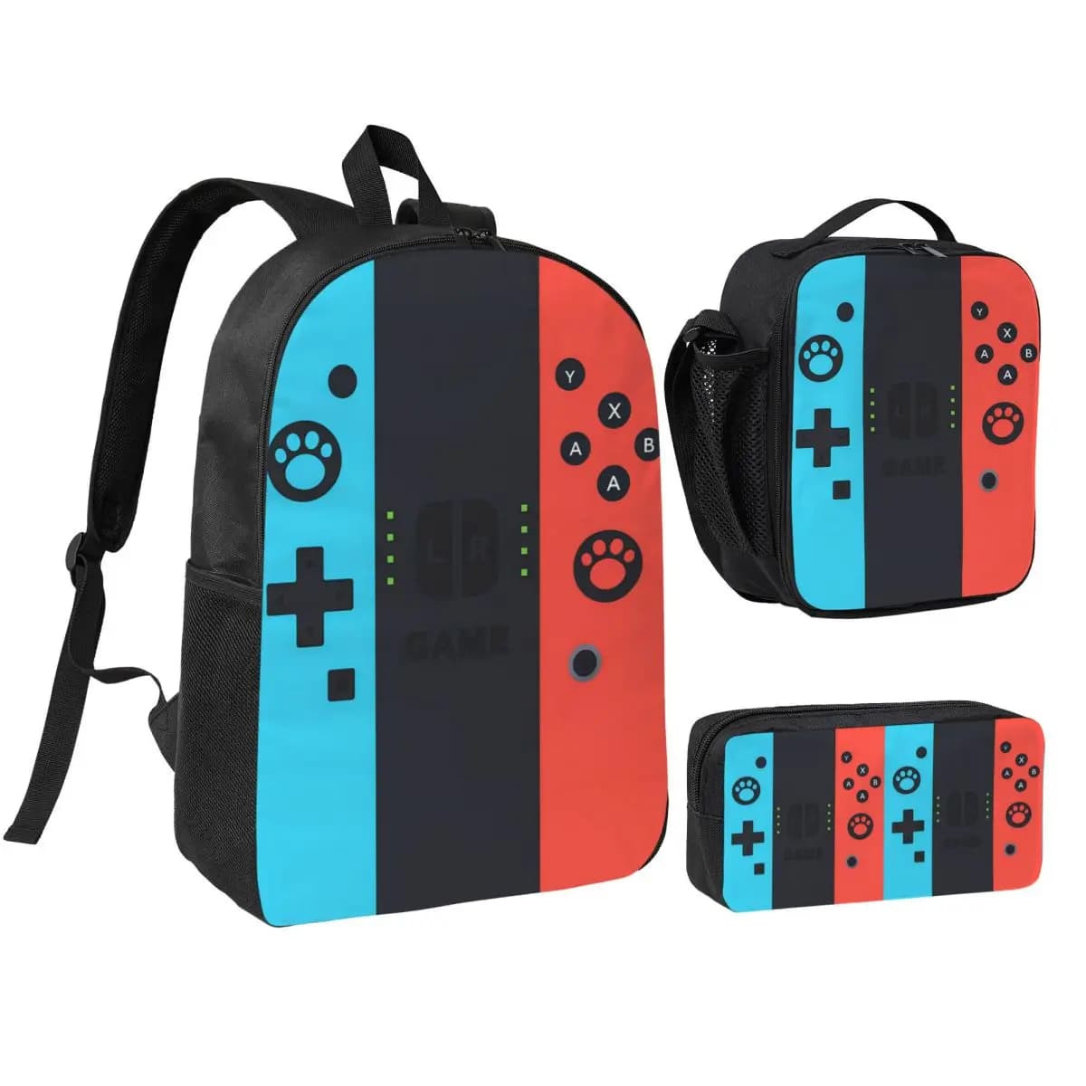 Games Console 3pecs/set Backpack for Boys Girls Game Player College Canvas Bags Lunch bag Pencil Case