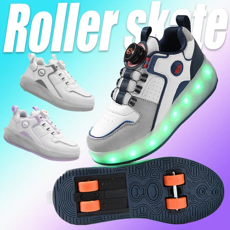 Scarpe da passeggio leggere a LED a quattro ruote per bambini Pattini a rotelle a doppia fila Scarpe da skate su ghiaccio Calzature con ruote per bambini unisex