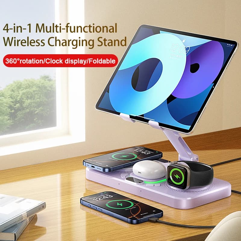 4 in 1 Wireless Charging Station Foldable Multifunction Magnetic Phone Charger for iPhone 16 15 iPad iWatch AirPods