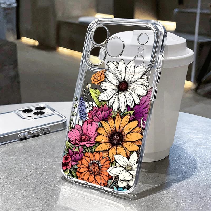 Soft Silicone Clear Phone Case For iPhone 17e 17 Pro Max 16 15 14 13 12 Pro Max 16e 11 Shockproof Colorful Flowers Pattern Cover