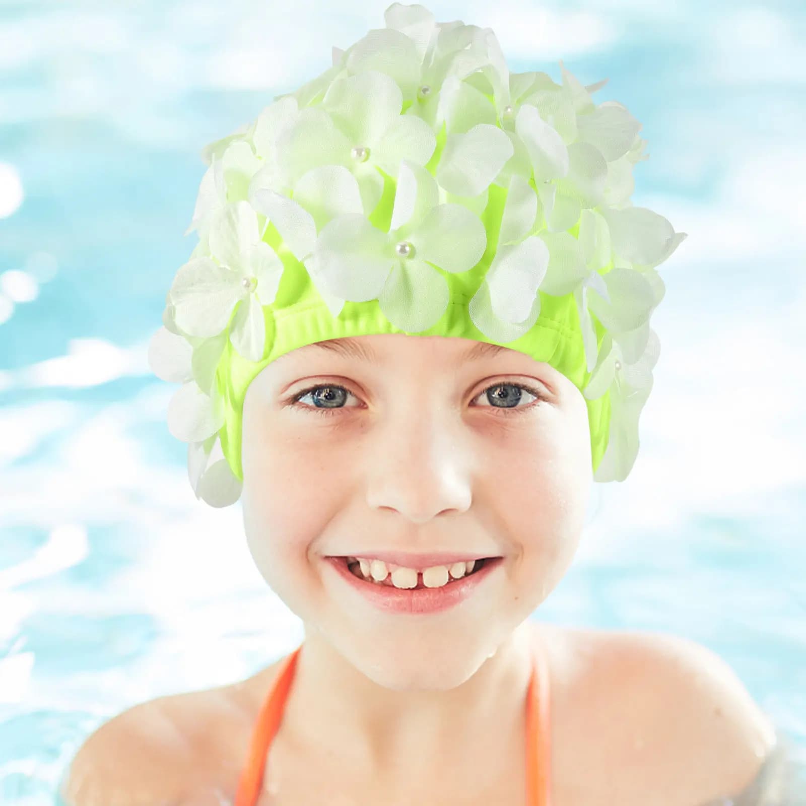 Cuffia da nuoto floreale per donna, elastica e riutilizzabile, per la protezione dei capelli lunghi o corti, ideale per bagno, spa e piscina.
