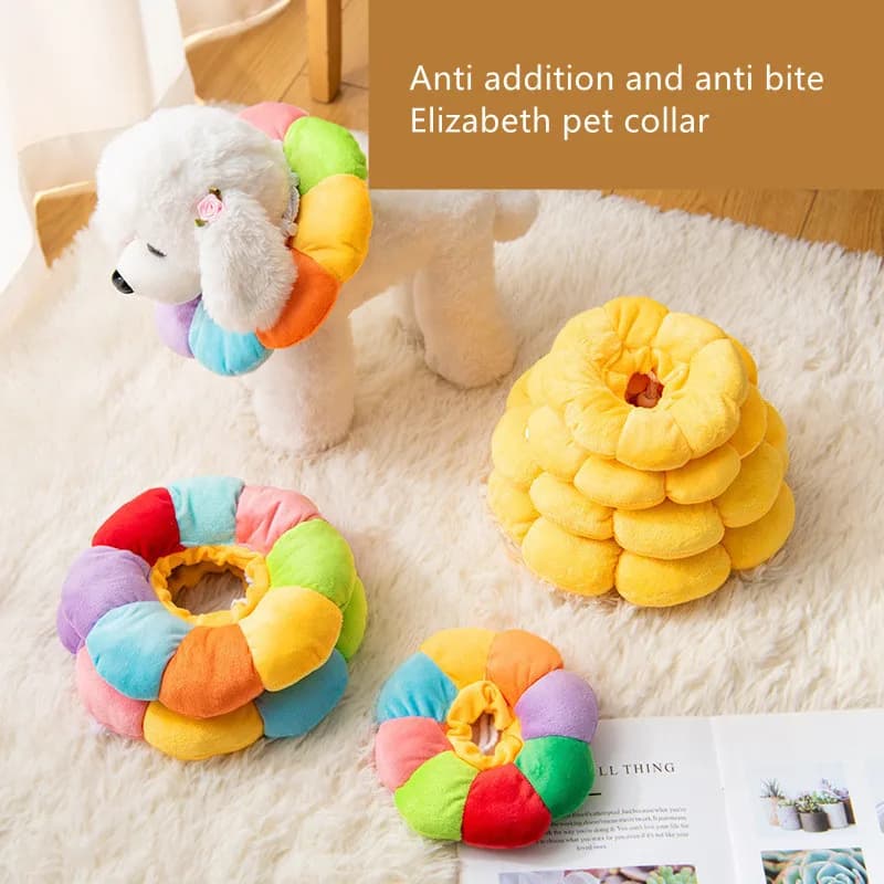 Cat Collar Circle of Elizabeth for Puppy Cats Adjustable Pet Protect Anti-Licking Neck Collar 6-Colors Flower Shape