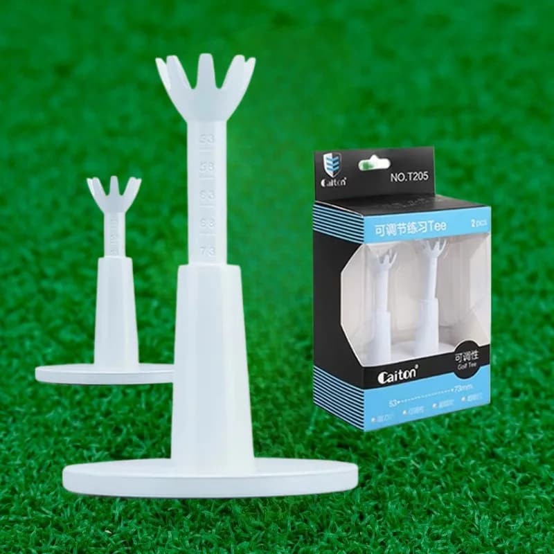 Confezione da 2 pezzi Tees da golf Altezza regolabile da 53 mm a 73 mm Campo da golf Tee Altalena a bassa resistenza Tappetino da pratica in plastica morbida Tee in scatola