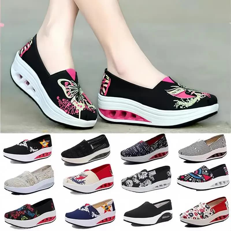 Spring Summer Ladies Beijing Canvas Slip-On Shoes Thick Bottom Lace Hollow Mesh Casual Shoes Breathable Comfortable Low Top