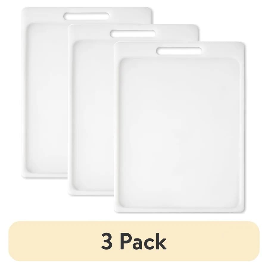 3 pack 11" X 14.5" White Non-Slip Poly Cutting Board with Juice Groove
