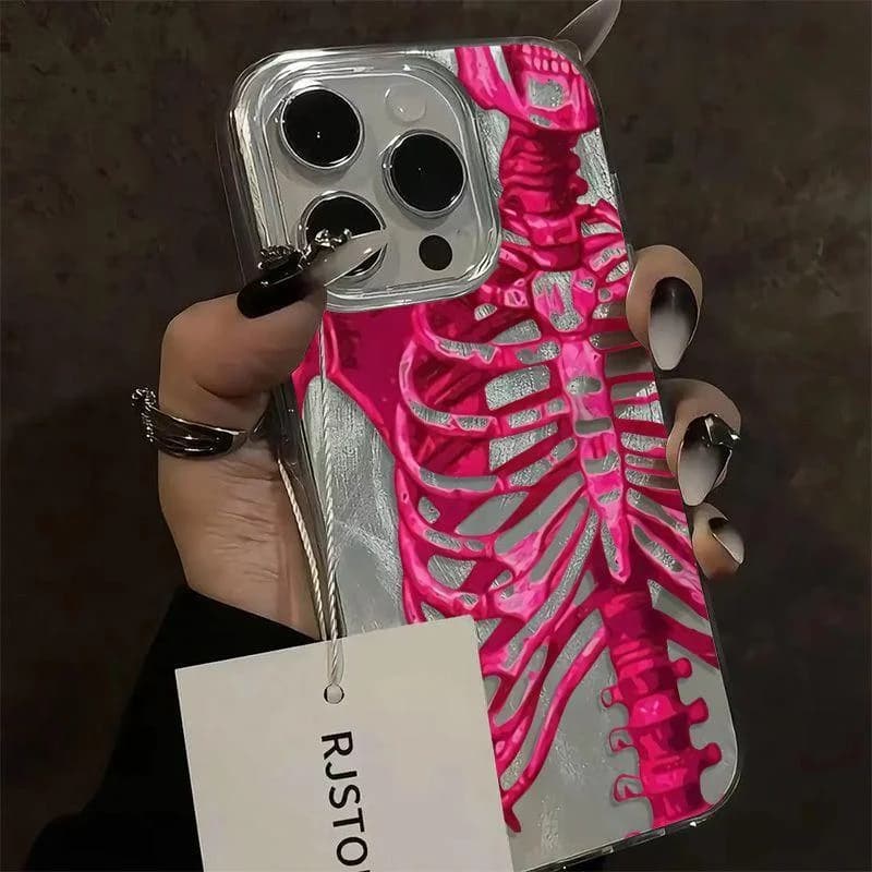 Cover per Telefono con Motivo Scheletro, Custodia Protettiva alla Moda per iPhone 16 15 14 13 12 11 Pro Max X XS XR, Halloween