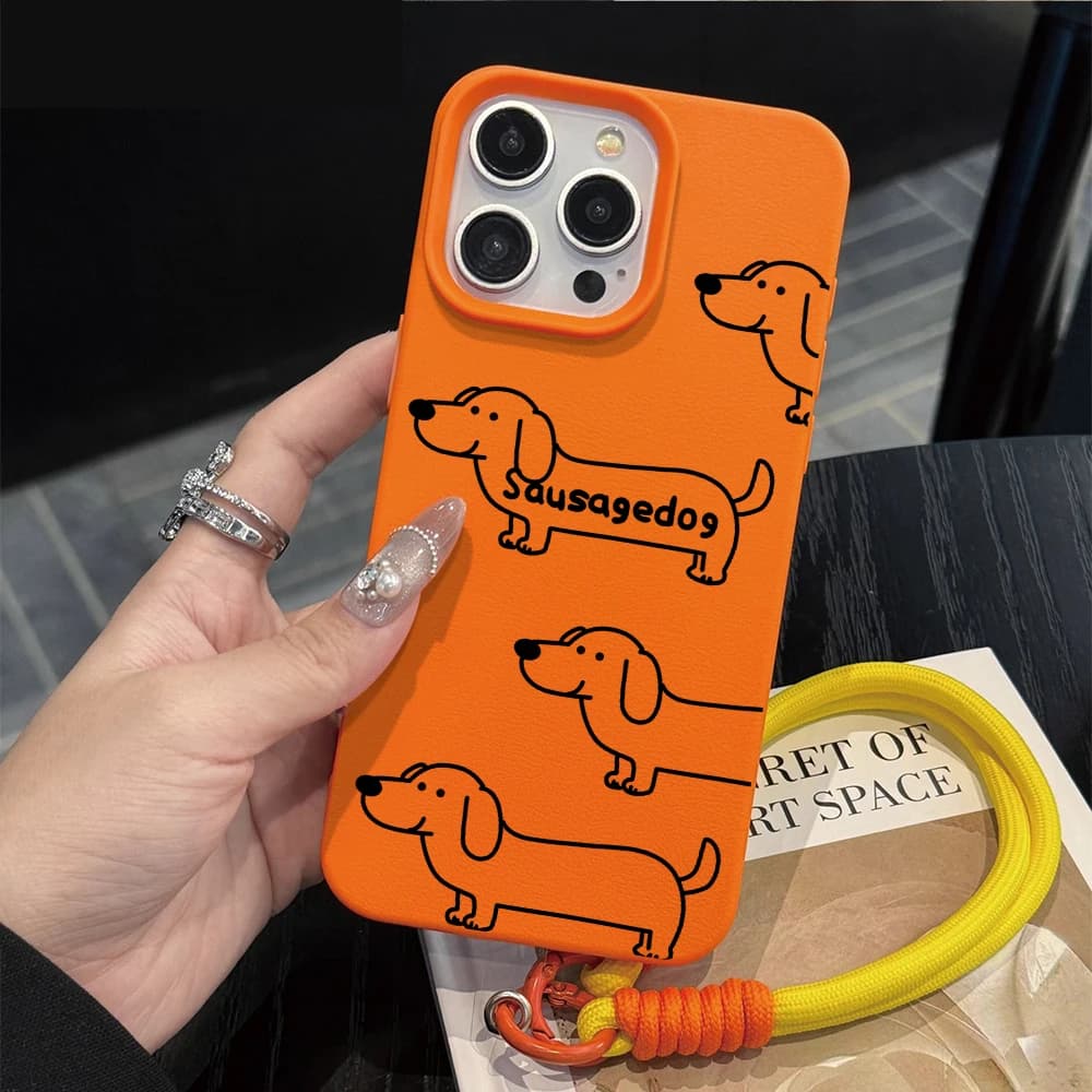 Case for iPhone with wrist strap in shape of cute Bassotto, compatible with iPhone 13, 11, 12 Pro Max, iPhone 15, 17, 14, 16, XR, XS, 7, 8 Plus, with cord, in TPU