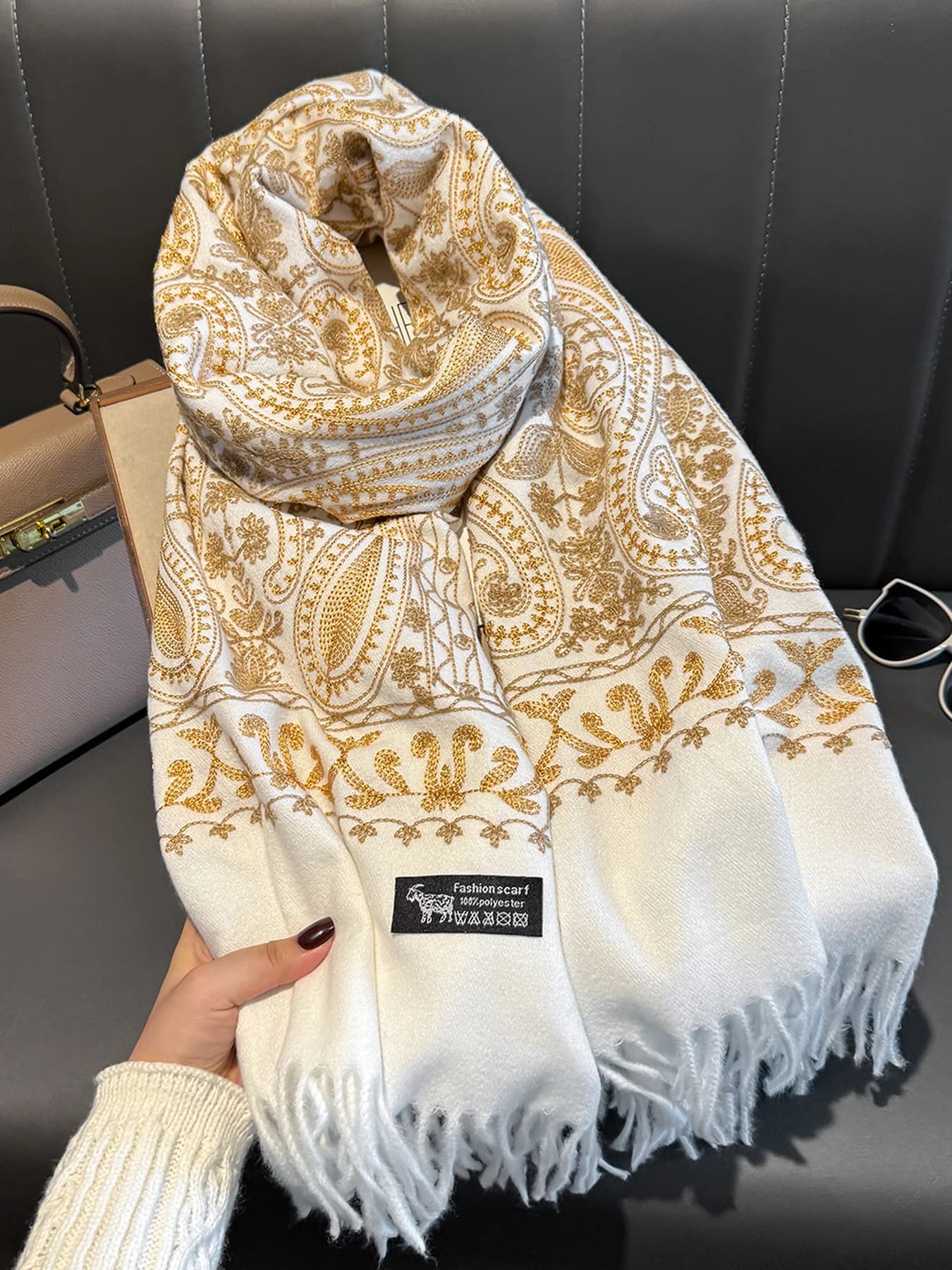 Scialle di Pashmina Paisley caldo e spesso di lusso per donna Coperta con stampa in cashmere Poncho da viaggio Sciarpa invernale femminile