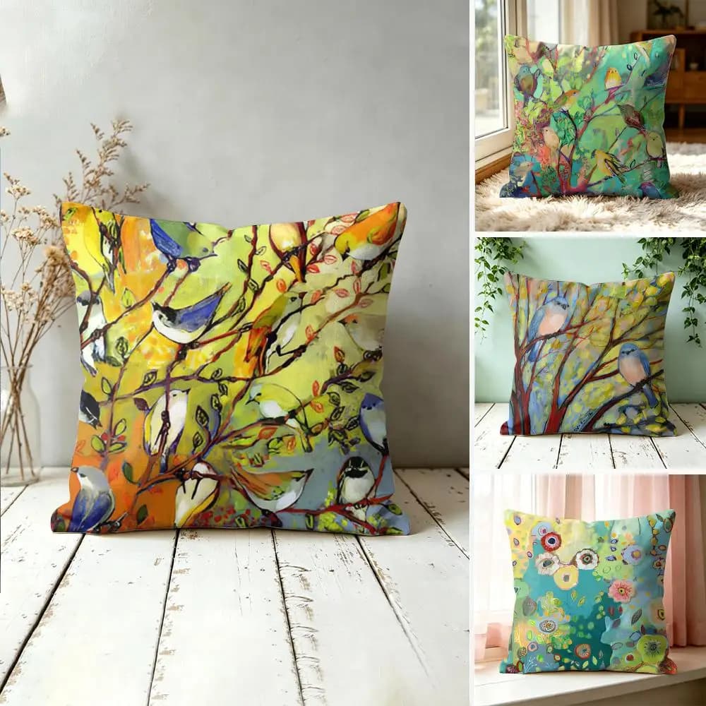 Abstract Paint Colorful Pillow Case Double-Sided Plush Sofa Cushion Covers Organic Breathable Invisible Zipper