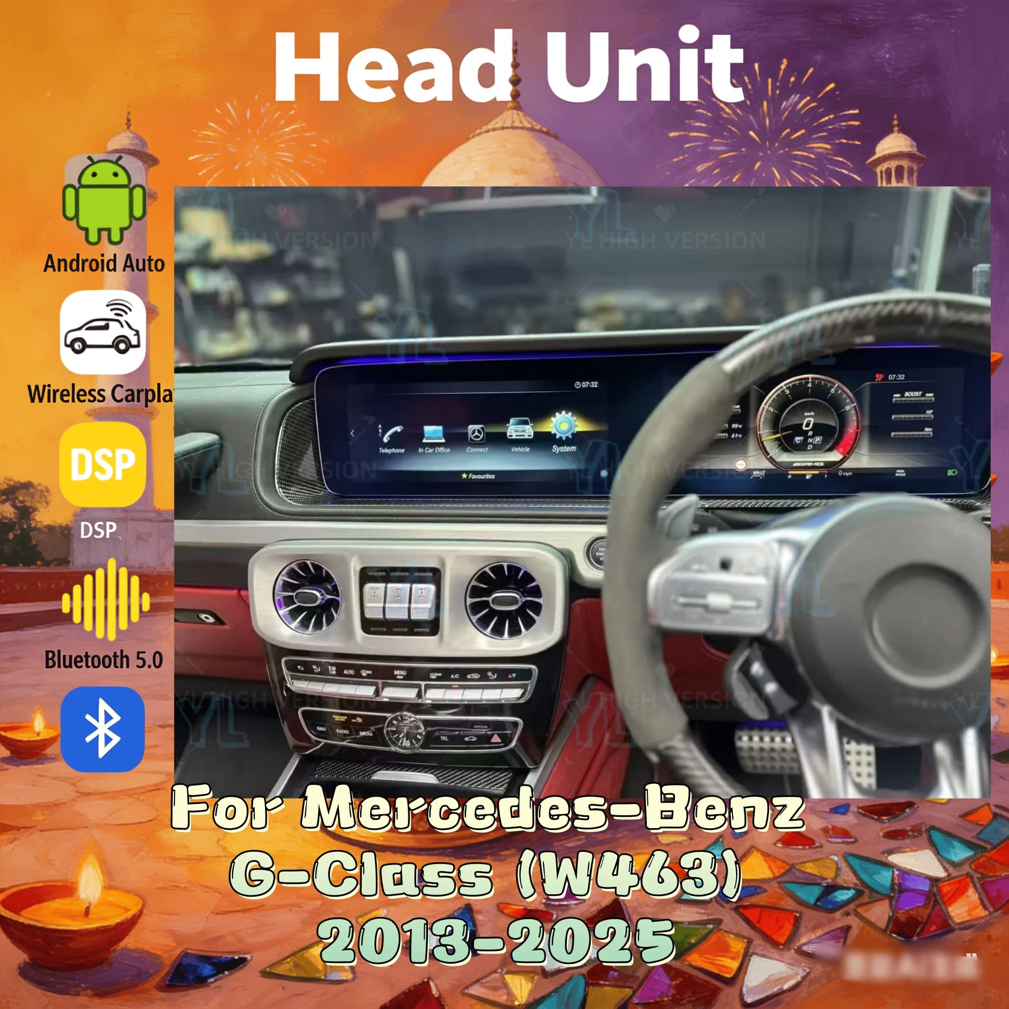 24.6 Inch Android 13 CarPlay Car Radio For Mercedes-Benz G-Class (W463) 2013-2025 Touch Screen Multimedia GPS Bluetooth 5.0 4G