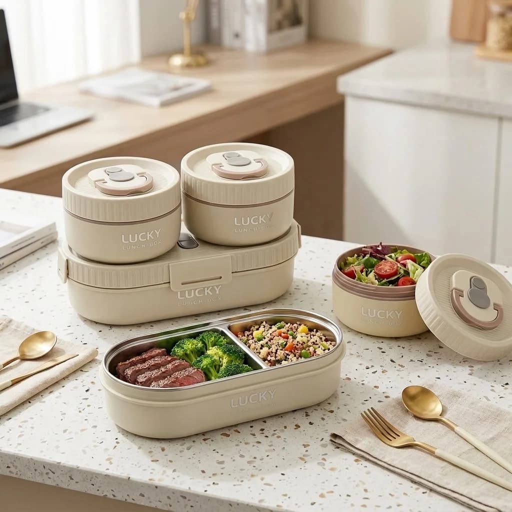 Microwave Safe Stainless Steel Lunch Box Leakproof Bento Box Set Portable Food Storage Containers for Adults Kids School Office