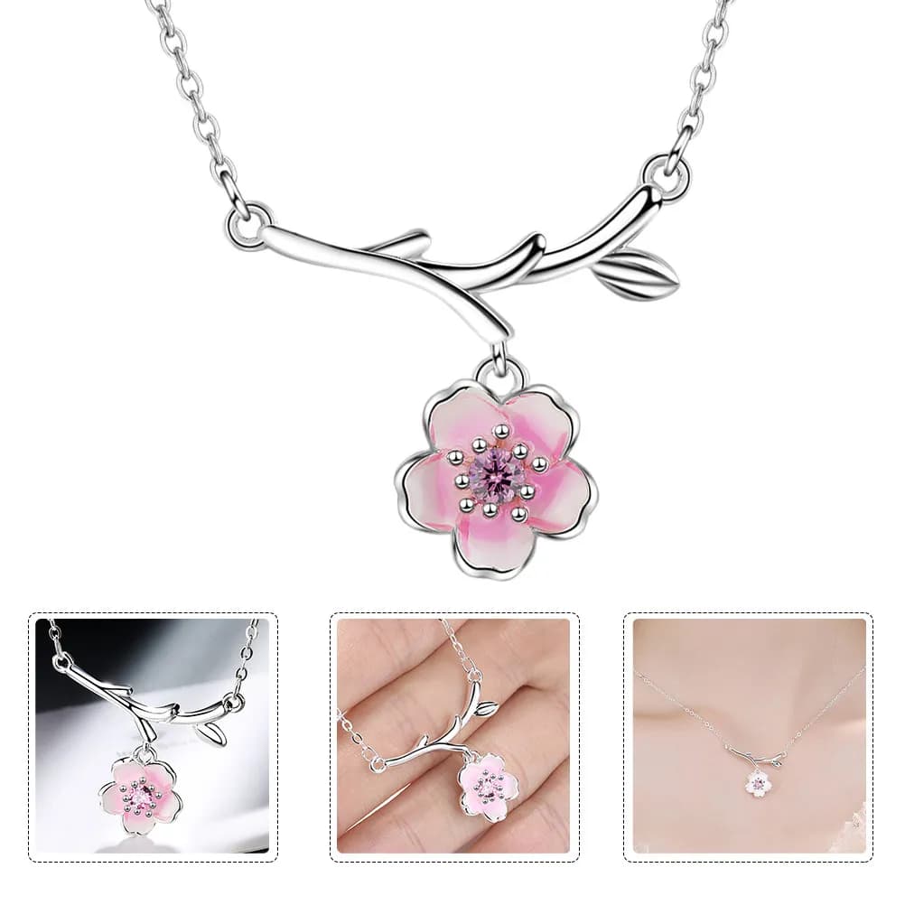 Collana con Ciondolo a Fiore di Ciliegio, Design Elegante, Collane alla Moda Durevoli per Donne, Gioielli per Feste