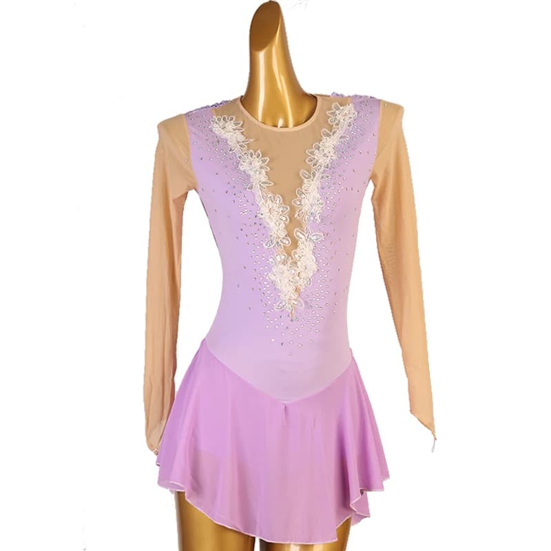Vestito da pattinaggio di figura Vestito da pattinaggio su ghiaccio per ragazza da donna Costume da ginnastica personalizzato viola blu strass di cristallo B201