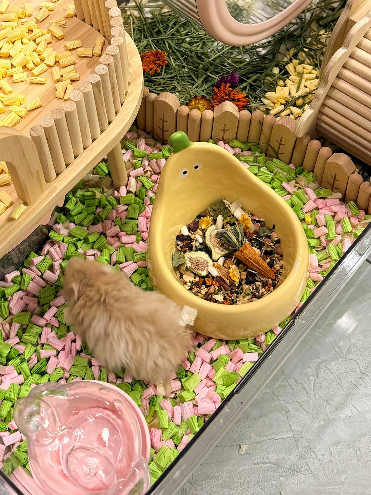 Ceramic Rice Bowl Golden Bear Flower Branch Mouse Large Capacity Feeder Hamster Food Basin Small Pet Landscaping Decorative