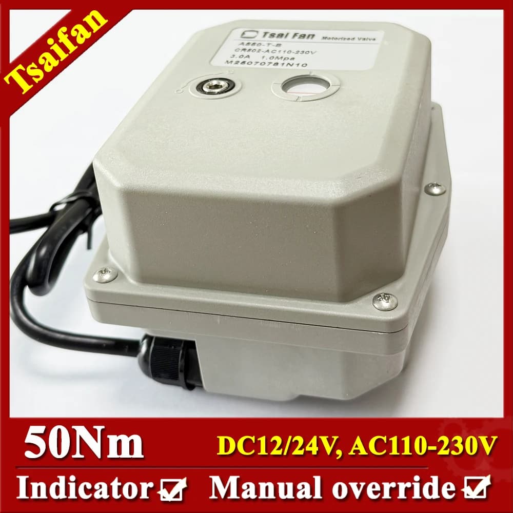 Attuatore elettrico motorizzato da 50 Nm, DC12V, DC24V, AC110V, AC230V Azionamento valvola elettrica con protezione CE, IP67 Ritorno spegnimento