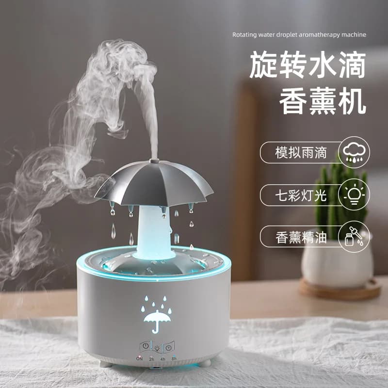 Remote Control Rainbow Rain Mist Humidifier Rotating Water Drop Aromatherapy Machine Desktop Air Purifier For Bedroom Office