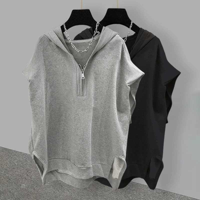 Large Size Zipper Hoodie Svel Sweatirt Men's Summer Outerwear Casual Comfortable Polyester Vest Top Streetwear