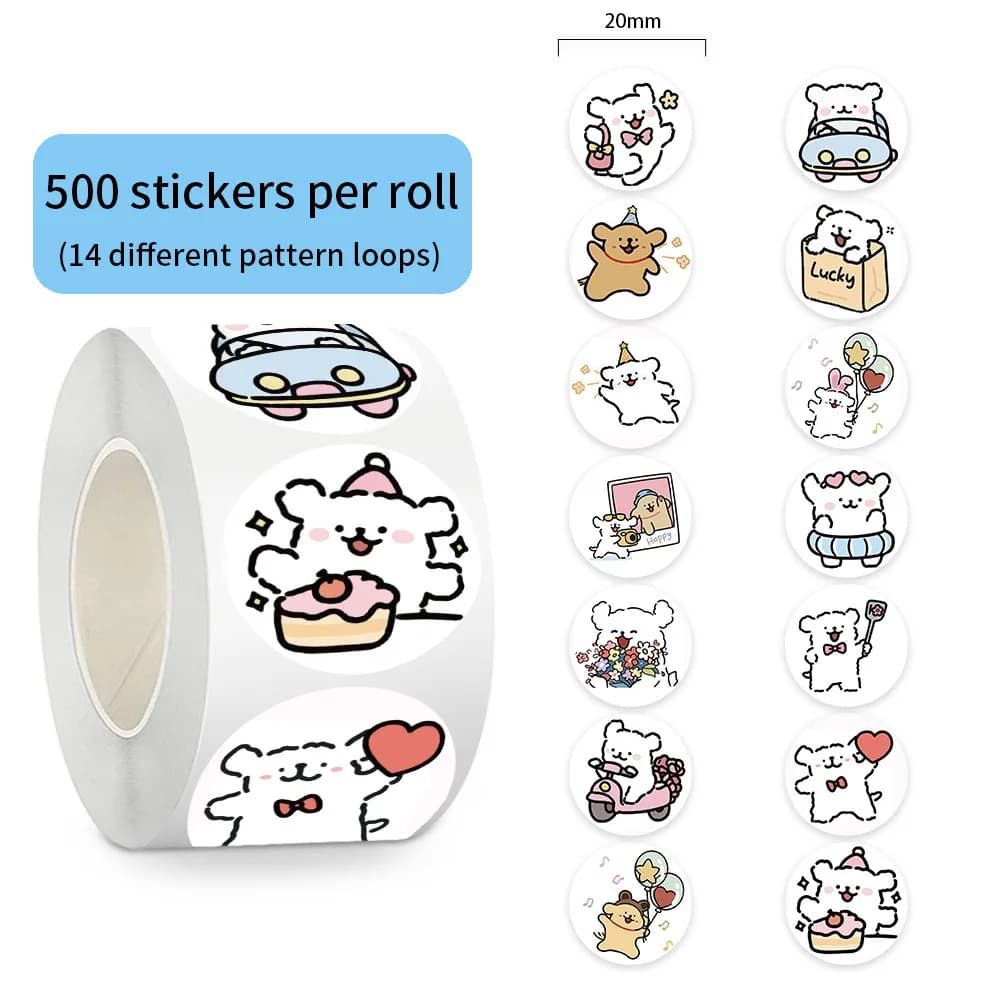 500 Pezzi/Rotolo Adesivi Kawaii a Forma di Cane, Decorazioni Graffiti Fai-da-Te per Telefoni, Quaderni, Borracce, Giocattoli e Regali
