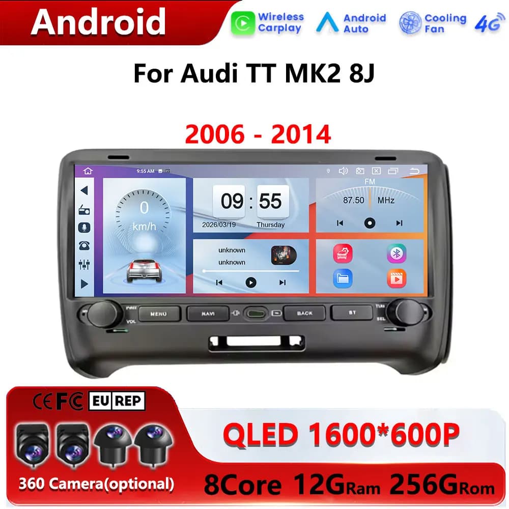 9.3" For Audi TT MK2 8J 2006 - 2014 Wireless CarPlay GPS Navigation BT 4G+WIFI DSP Stereo Car Radio Multimedia Player