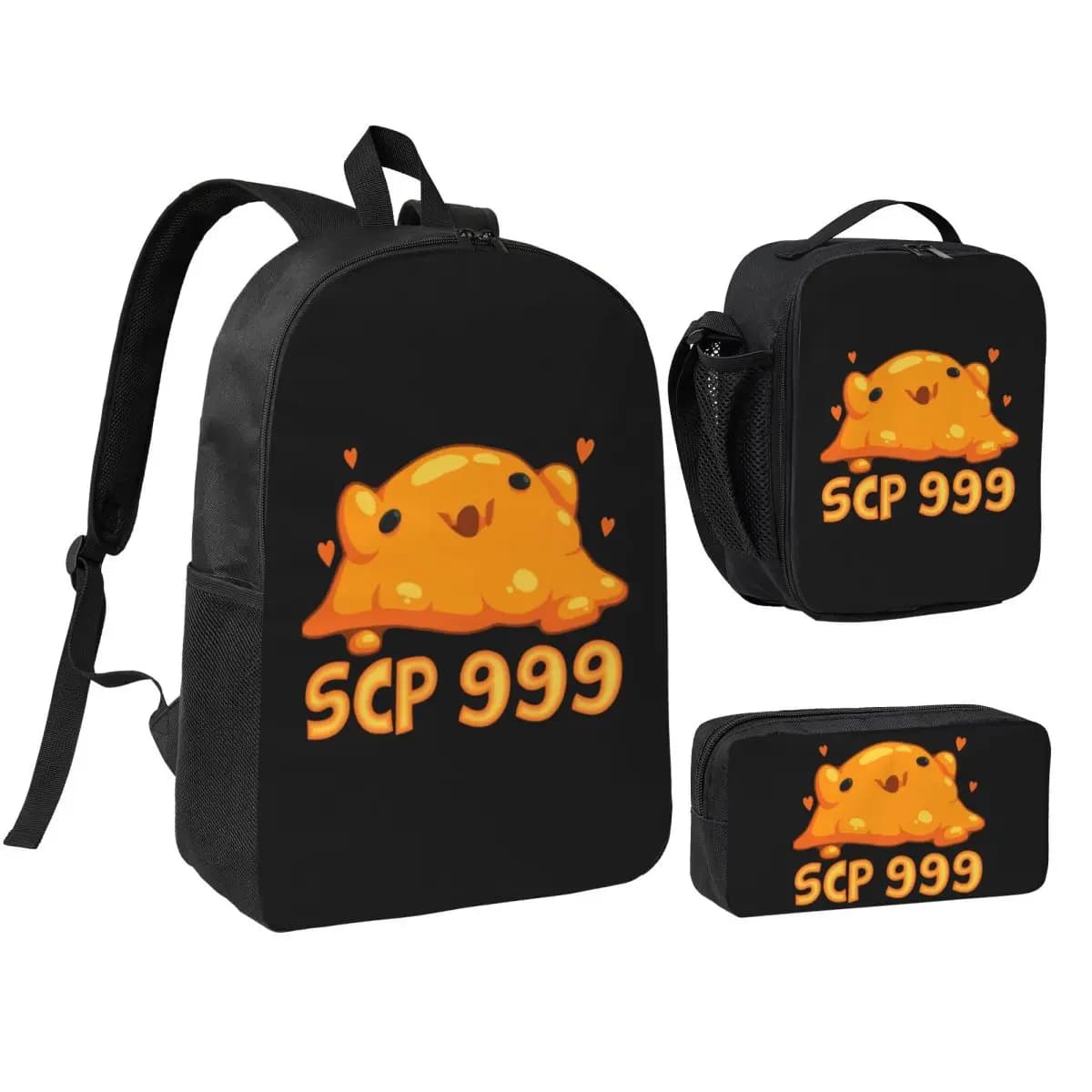 SCP 999 Zaino per ragazzi e ragazze, borsa per libri, borsa da scuola, borse a tracolla, 3 pezzi, borsa termica per il pranzo, astuccio per matite