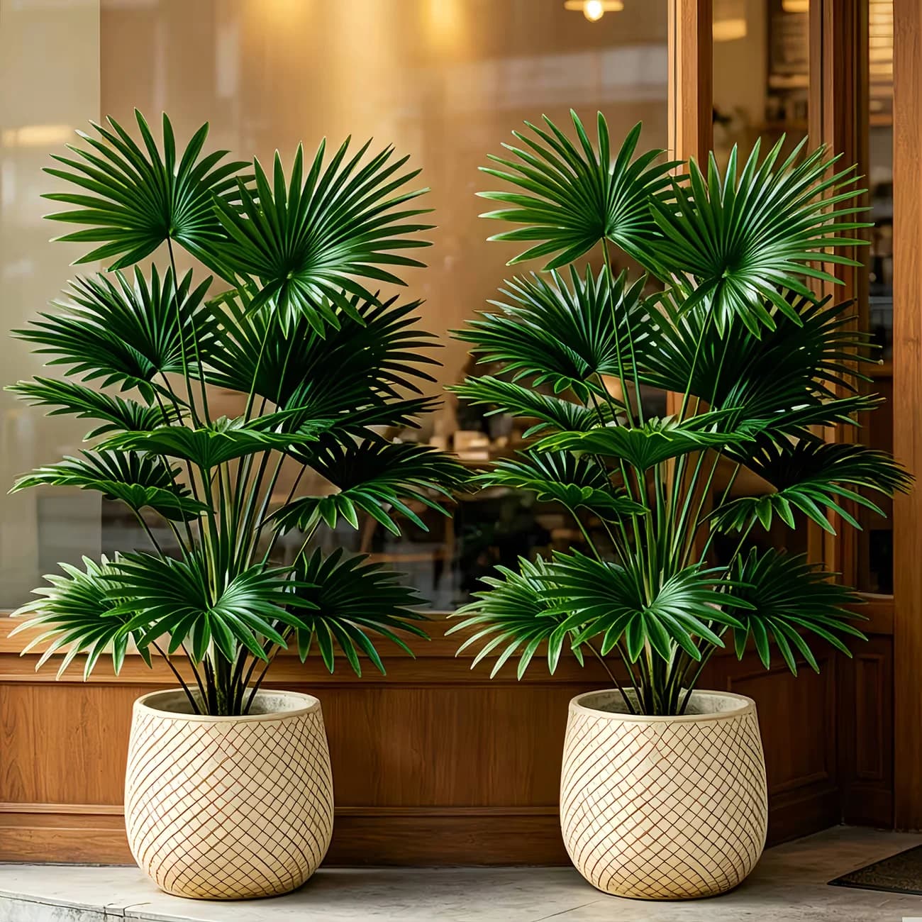 24leaves 31.5inch Artificial Plants Large Fake Fan-leaf Sunflower Tree Plastic Plant Leaves Artificial Jungle Palm Tree for Home
