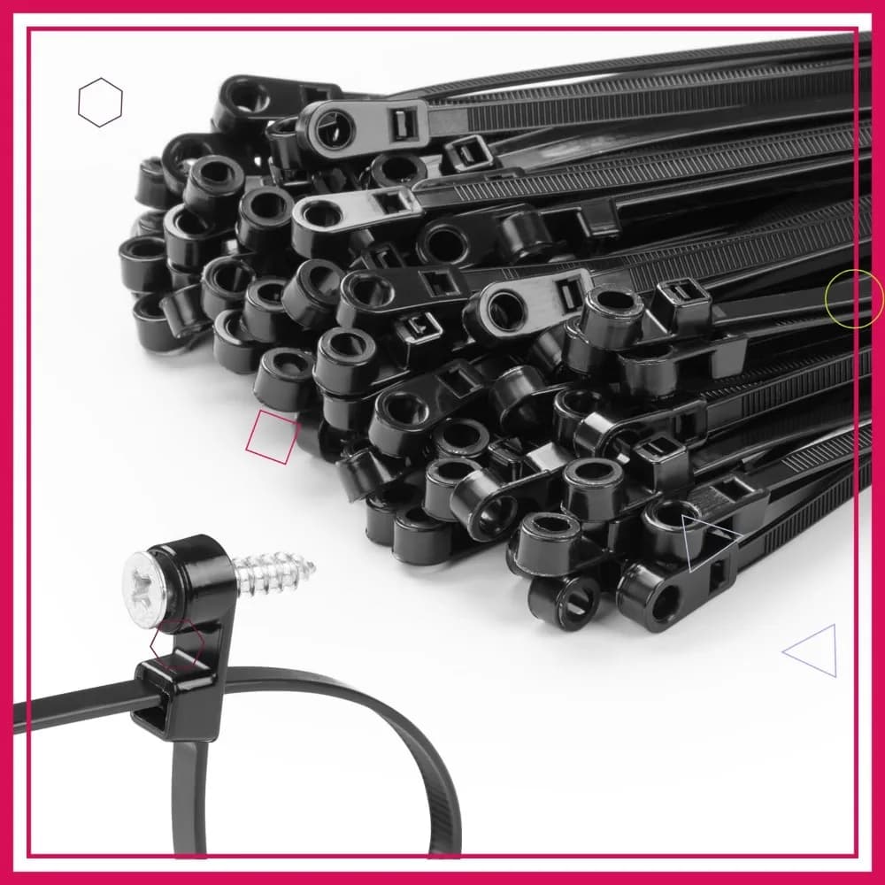 200 fascette nere da 12 pollici con foro per vite, fascette in nylon resistenti da 75 libbre, montabili, multiuso