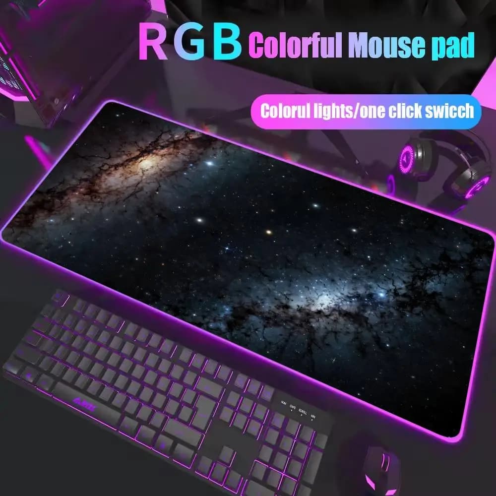 Spazio Tappetino per mouse RGB grande Tappetino per mouse da gioco Tappetino per mouse LED Tappetini per mouse per giocatori Tappetino per scrivania per PC Tappetino per tastiera RGB Dimensioni multiple