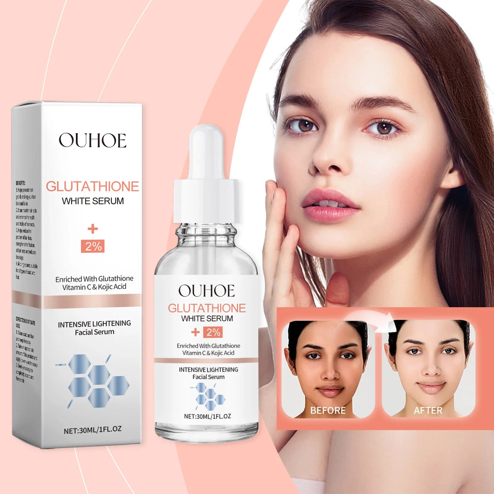 The new foaming essence to cogico acid reduces dark spots and inhibits melanin. Moisturizing essence of vitamin C, hyaluronic acid