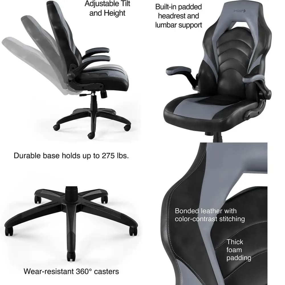 Sedia da Gaming Ergonomica Girevole Nera con Altezza Regolabile