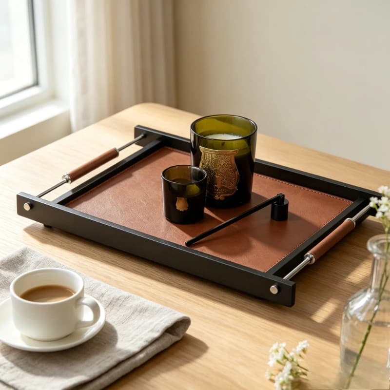 Modern Solid Wood Tray with Metal Handle Jewelry Organizer Aroma Diffuser Tray for Vanity Table Tea Serving Durable Home Decor