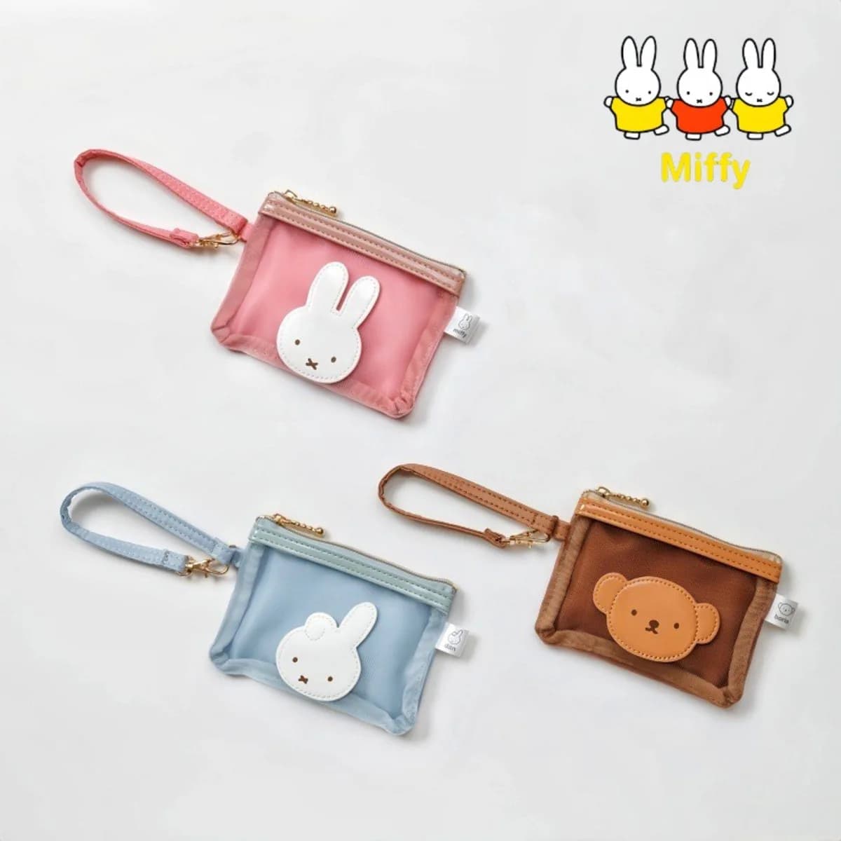 Borsa Portaoggetti Kawaii Miffy Rabbit Borris Bear in Garza per Chiavi, Chiavette USB, Monete, Mini Cuffie, Piccola Borsa