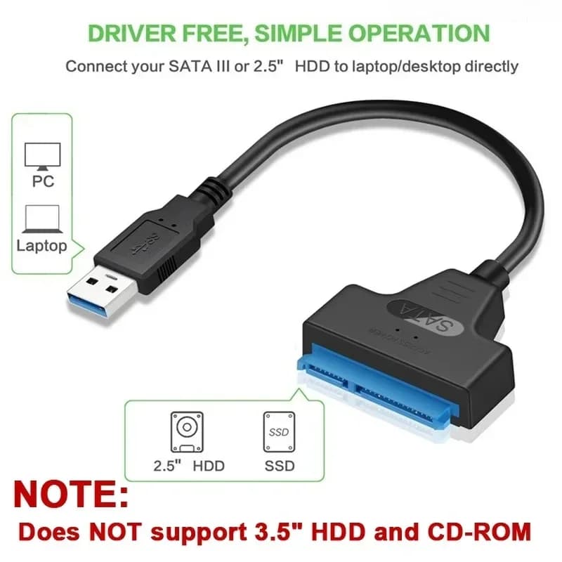 Cavo Adattatore USB 3.0 a SATA per Disco Rigido Esterno da 2,5 Pollici con Connettore SATA a 22 Pin Compatibile USB3.0 per HDD SSD